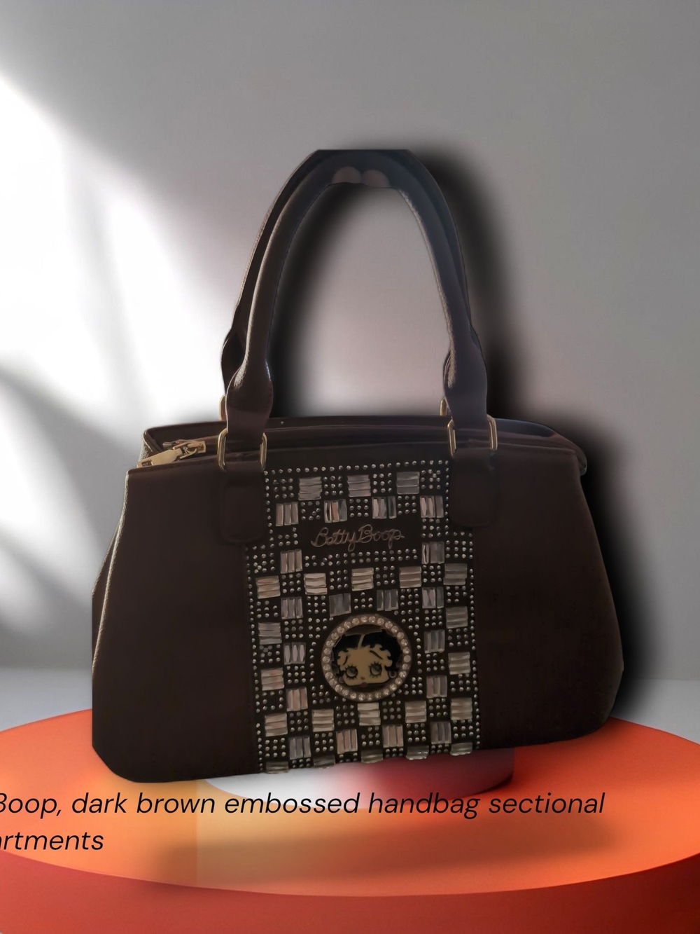 Betty Boop Brown Embossed Satchel with Checker Accent